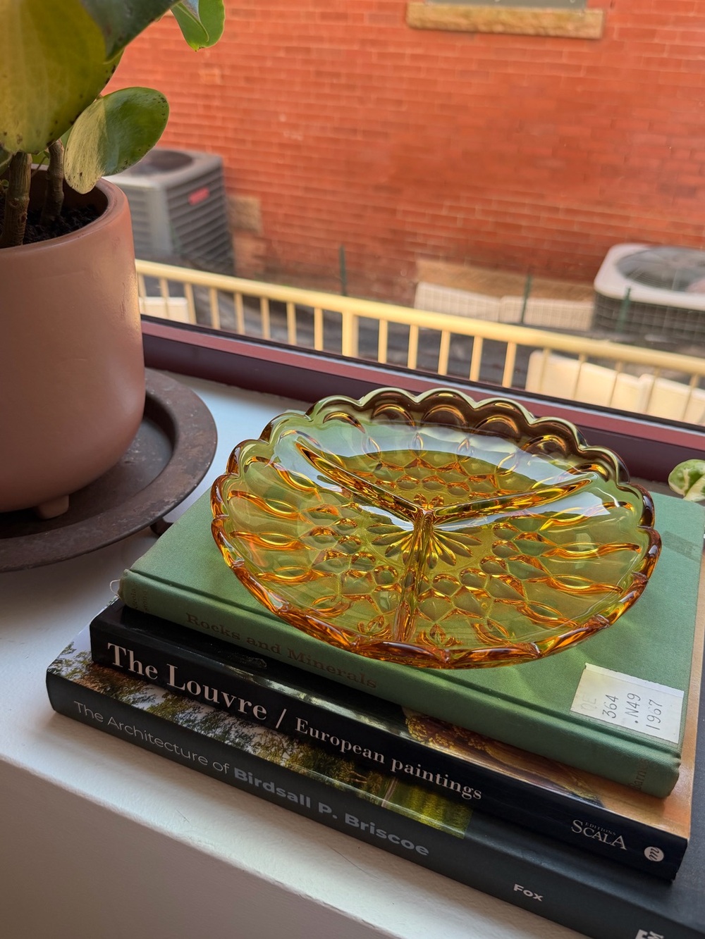 Vintage Amber Glass 3-Part Divided Decorative Catch-All Dish or Serving Plate
